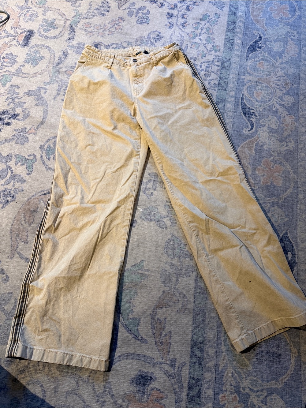 American Eagle Tan High Waisted Baggy Wide-Leg Pants with Side Stripes (6 long)